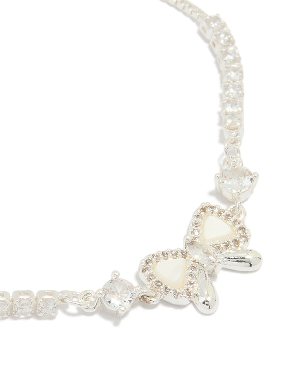 Silver Plated Cubic Zirconia Bow Outline Toggle Bracelet