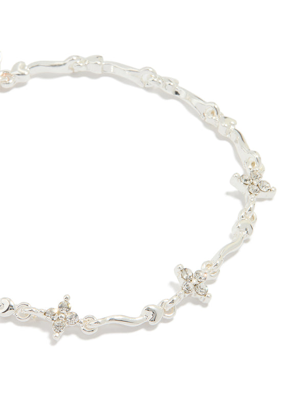 Silver Plated Winding Mini Flower Bracelet