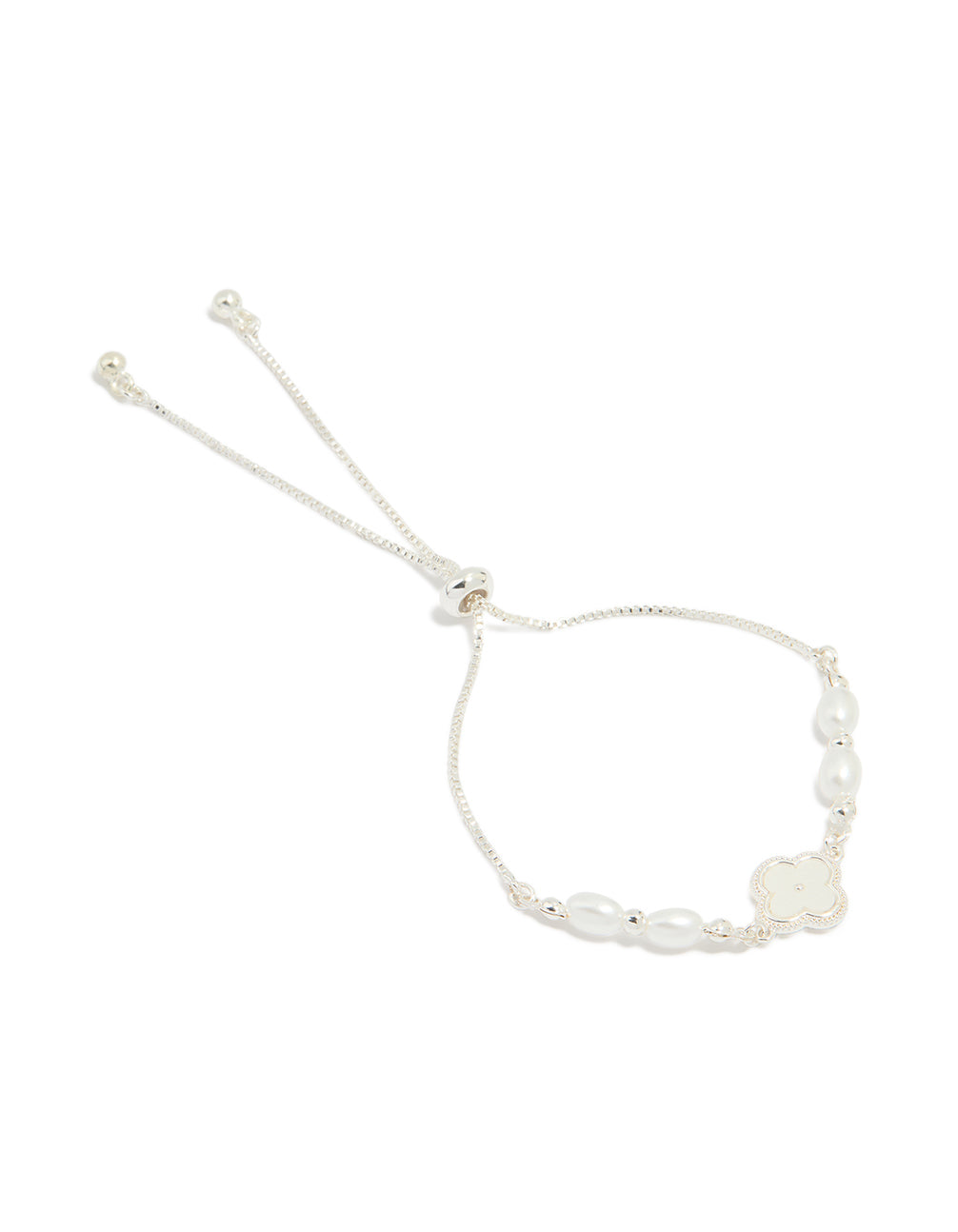 Silver Plated Cubic Zirconia & Pearl Flower Toggle Bracelet