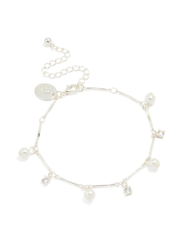 Silver Plated Cubic Zirconia Pearl Drop Bracelet