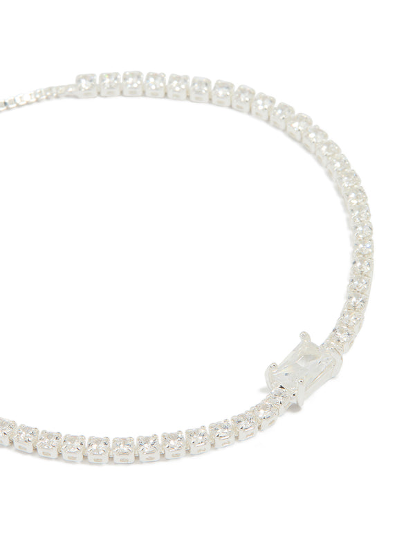 Silver Plated Cubic Zirconia Pave & Baguette Toggle Bracelet