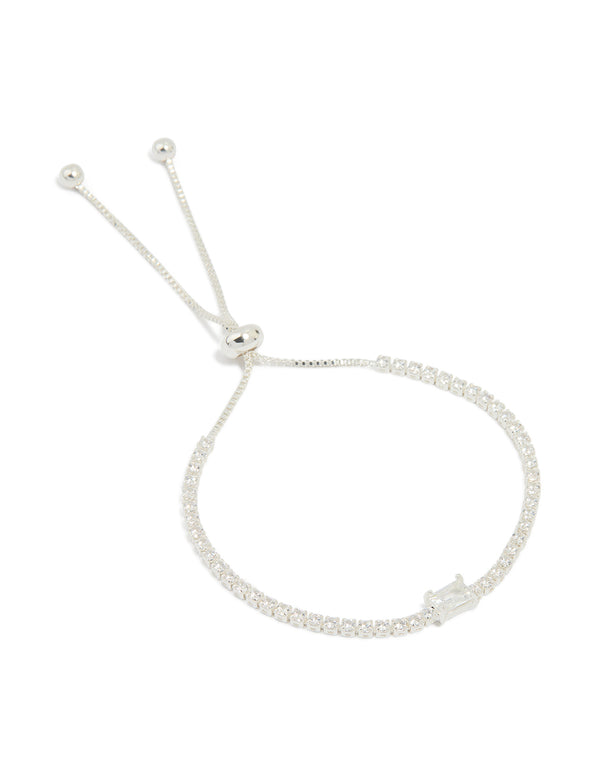 Silver Plated Cubic Zirconia Pave & Baguette Toggle Bracelet
