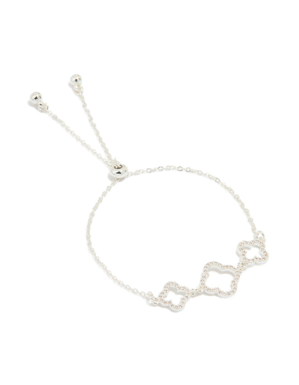 Silver Plated Cubic Zirconia Flower Trio Toggle Bracelet