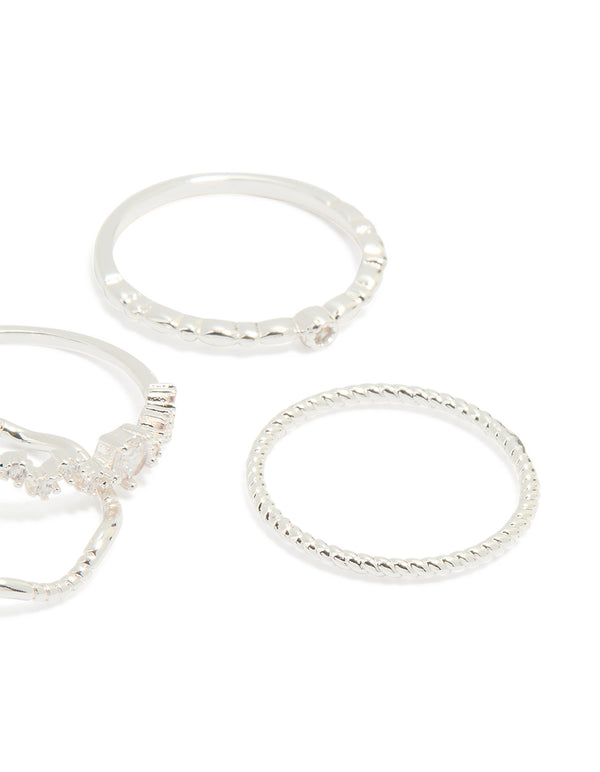 Silver Plated Squiggle Rings 5-Pack