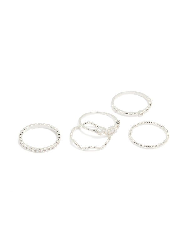 Silver Plated Squiggle Rings 5-Pack