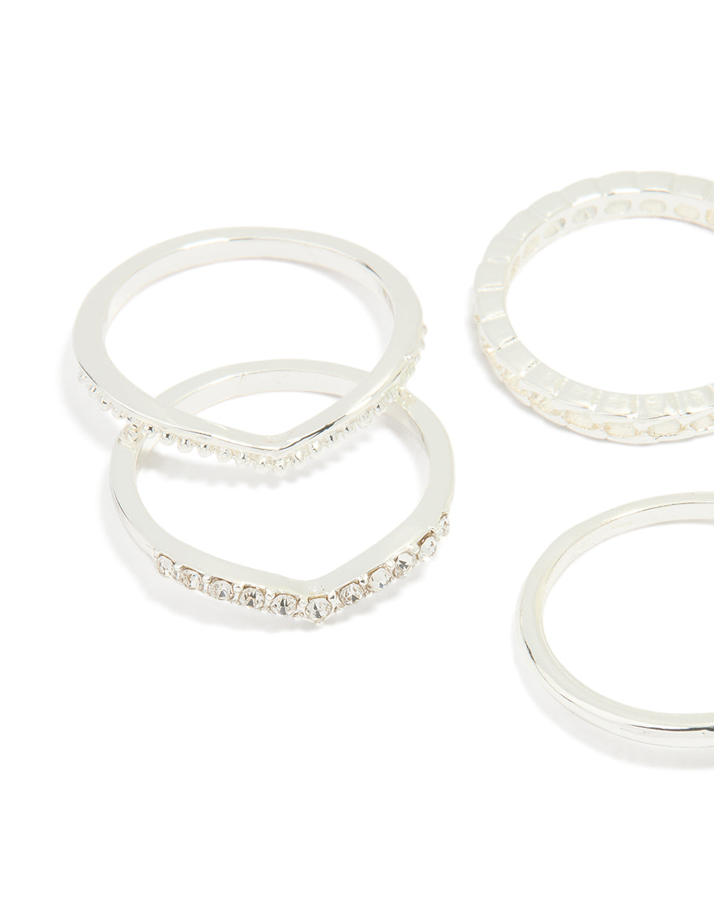 Silver Plated Diamante Twist & Dip Rings 6-Pack