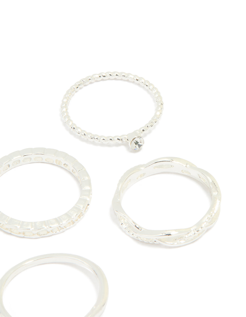Silver Plated Diamante Twist & Dip Rings 6-Pack