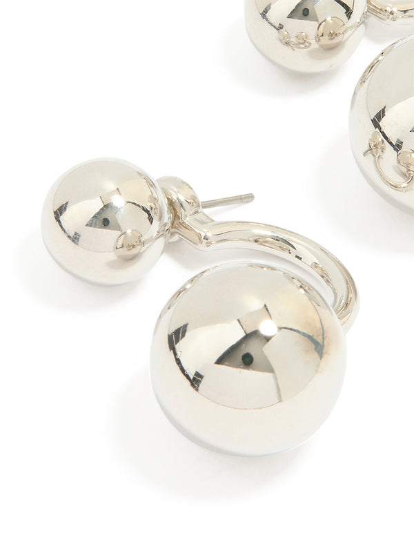 Silver Double Ball Jacket Earrings
