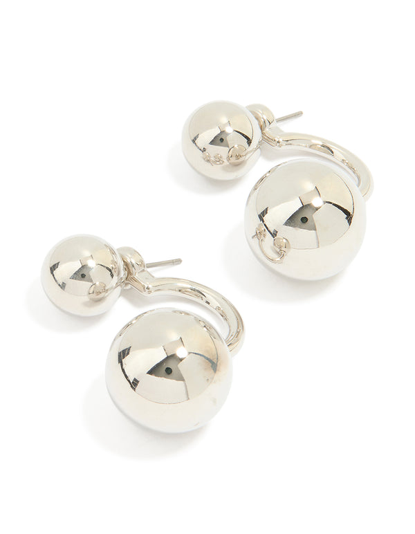 Silver Double Ball Jacket Earrings