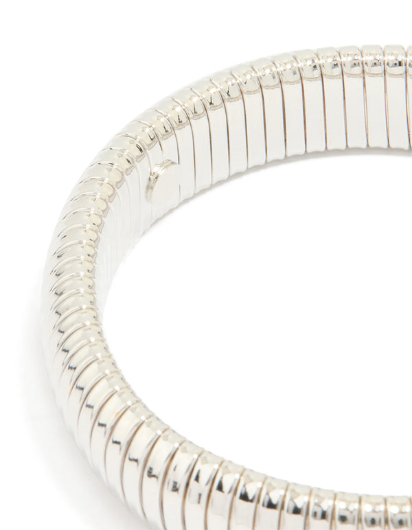 Silver Ribbed Tube Stretch Bracelet