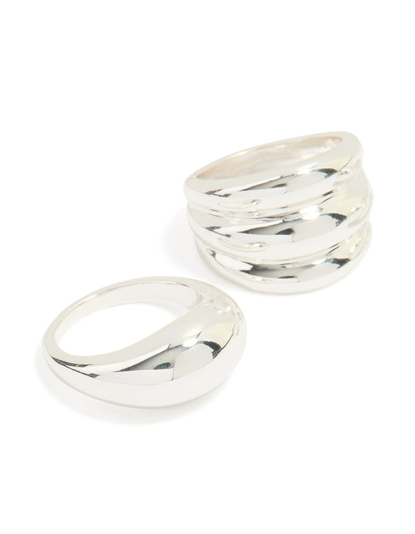 Silver Smooth Organic Chunky Rings 3-Pack