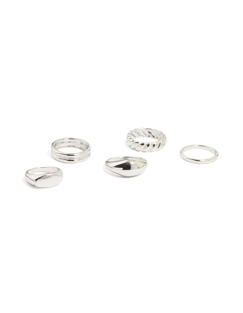 Silver Signet & Twist Rings 5-Pack