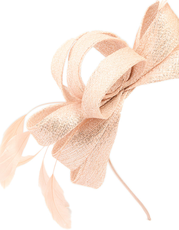Peach Pink Metallic Feather Fascinator