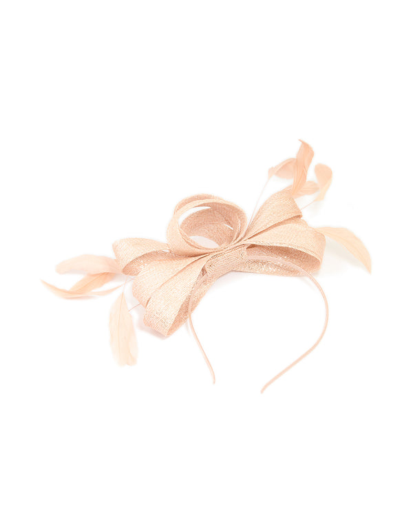 Peach Pink Metallic Feather Fascinator