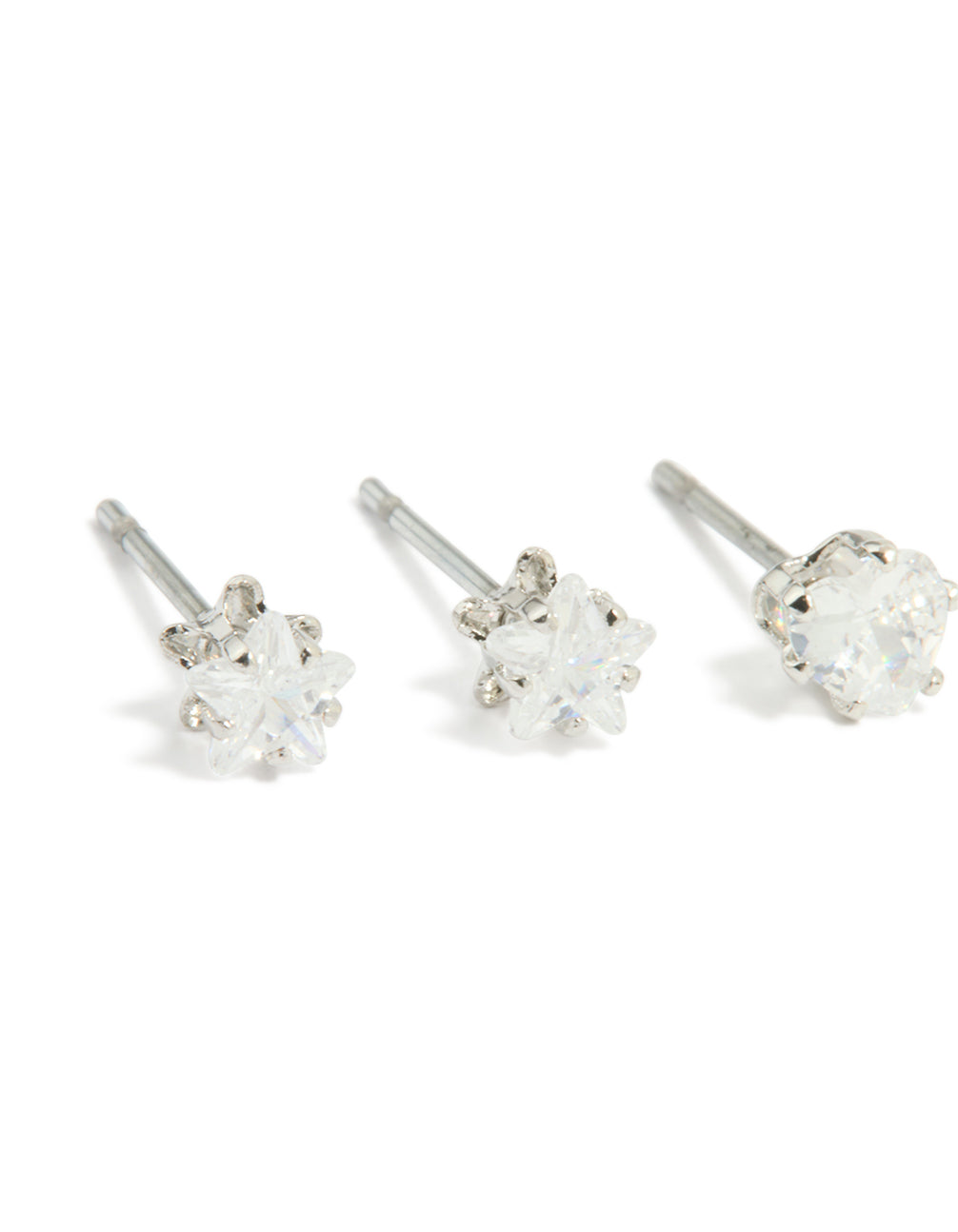 Silver Cubic Zirconia Stud Earrings 3-Pack