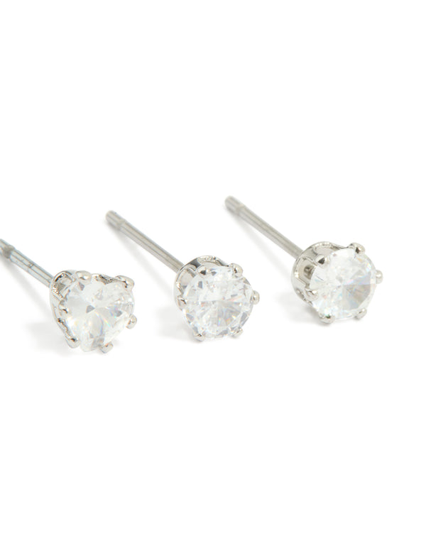 Silver Cubic Zirconia Stud Earrings 3-Pack