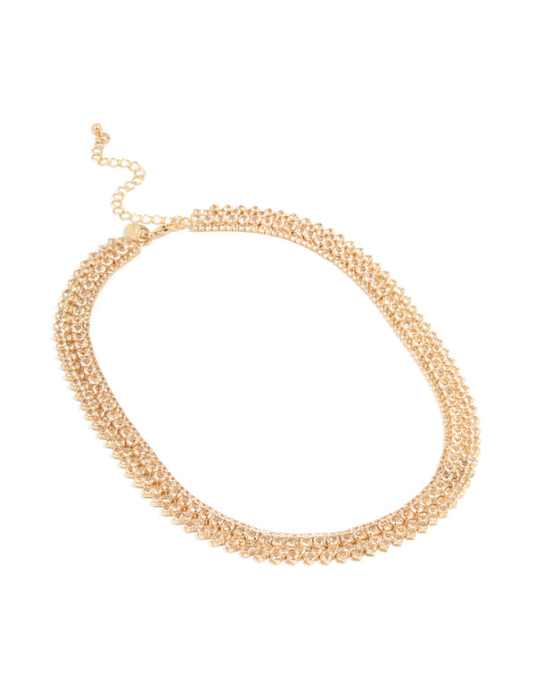 Gold Cubic Zirconia Short Tennis Necklace