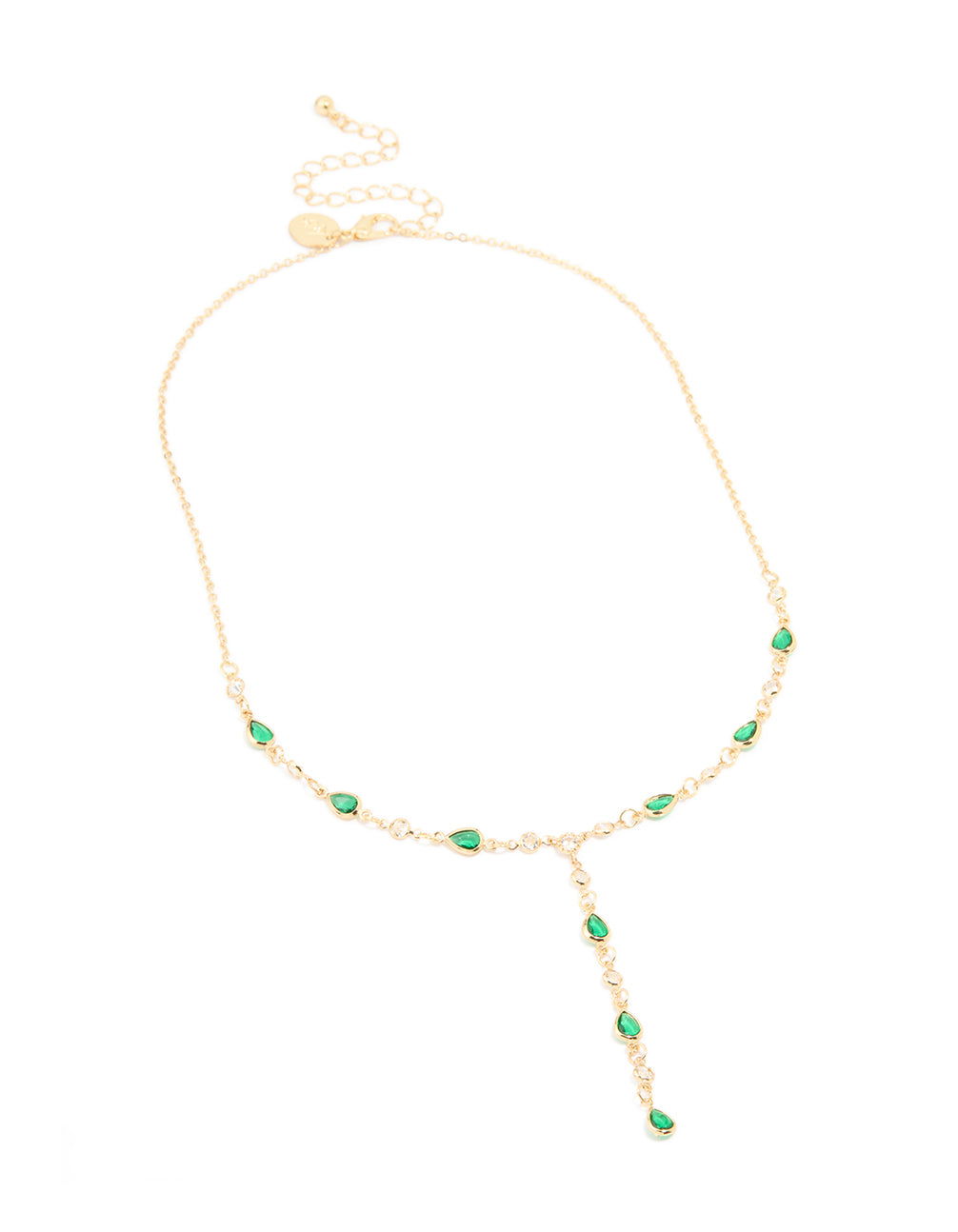 Gold Plated Emerald Cubic Zirconia Y-Necklace