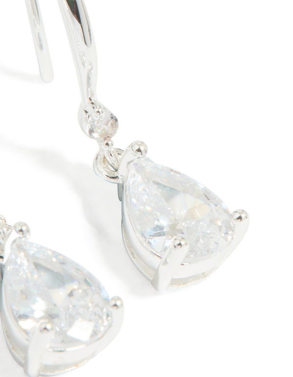 Silver Plated Cubic Zirconia Teardrop Earrings