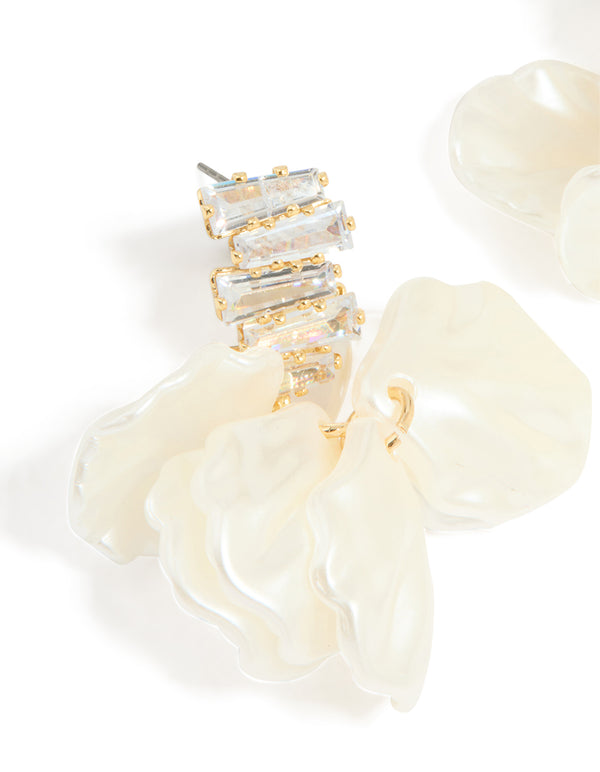 Gold Plated Zigzag Stone Petal Earrings