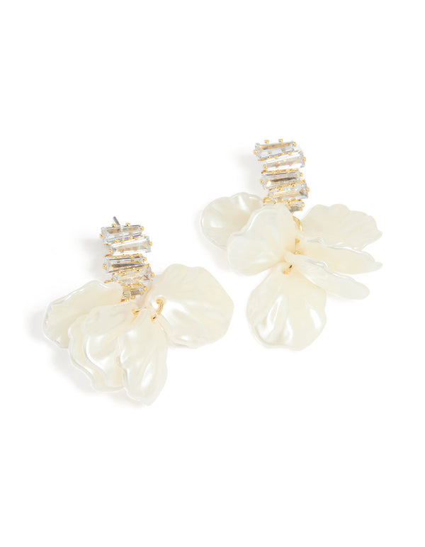 Gold Plated Zigzag Stone Petal Earrings