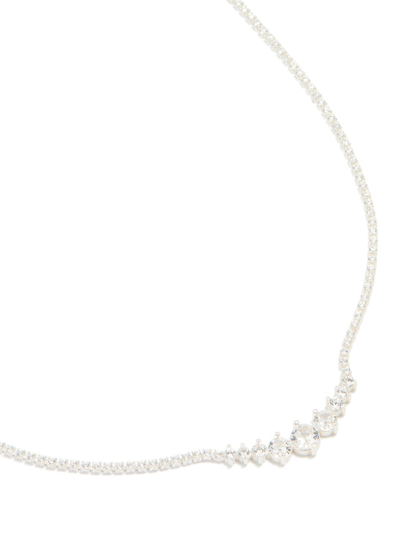 Silver Plated Cubic Zirconia Graduating Round Necklace