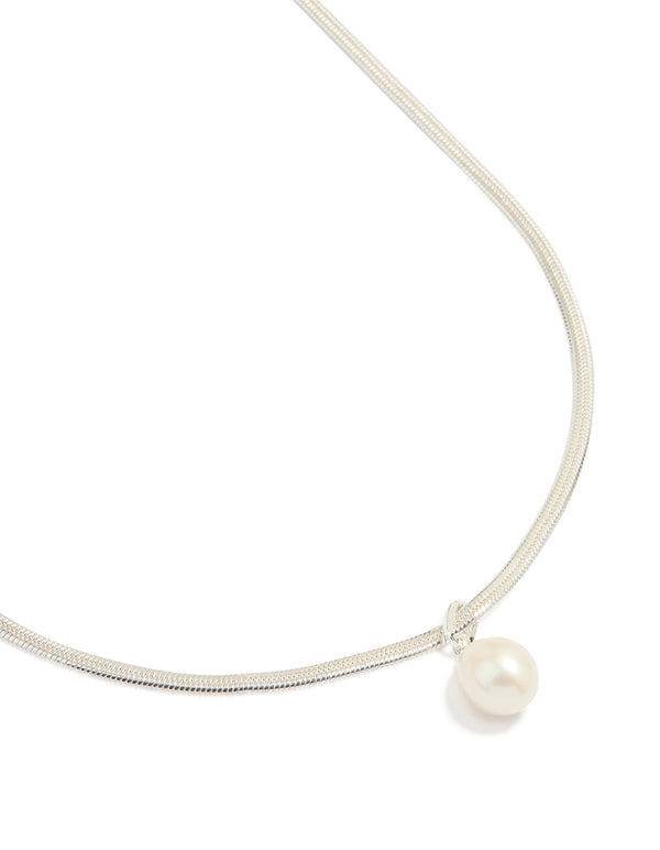 Silver Plated Freshwater Pearl Pendant Snake Chain Necklace
