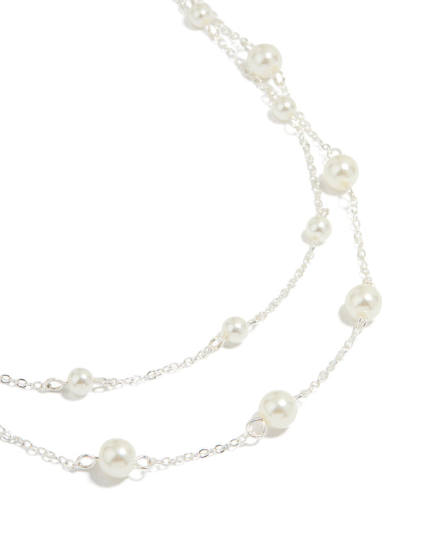 Silver Plated Pearl Layered Necklace