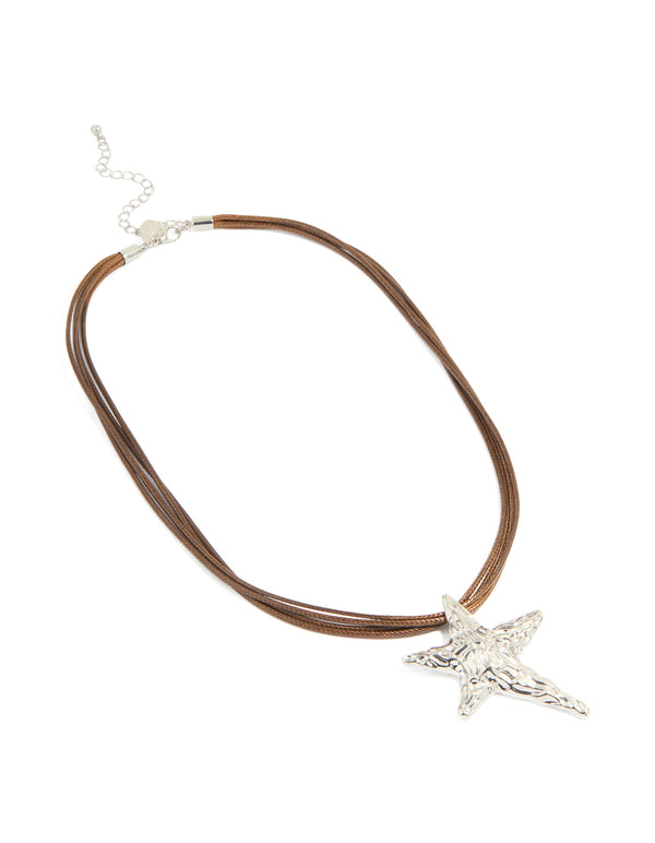 Silver Cord Abstract Star Necklace