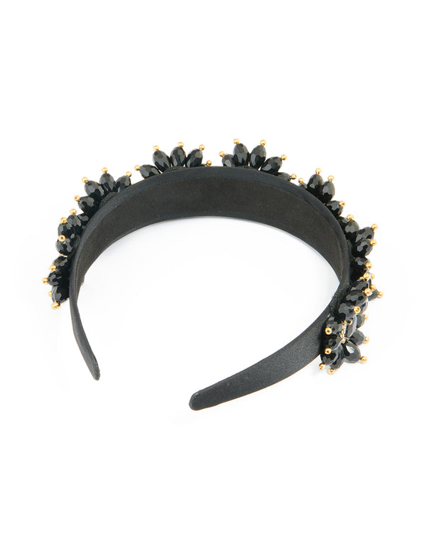 Black Fabric Beaded Floral Headband