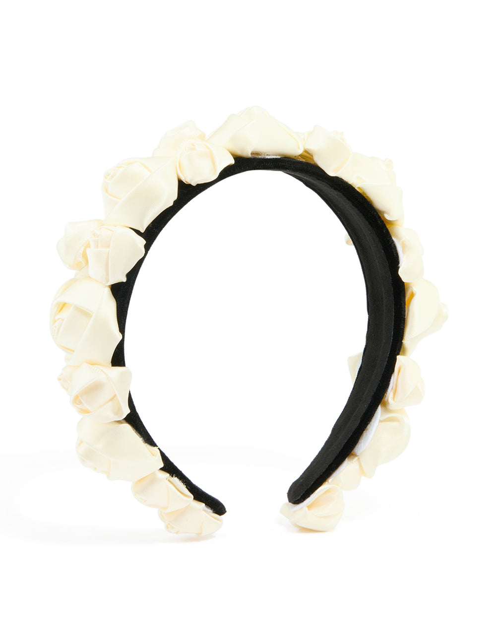 Black Fabric White Rosette Headband