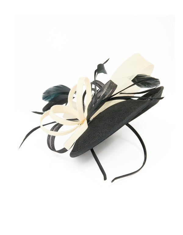 White & Black Feather Large Loop Disc Fascinator
