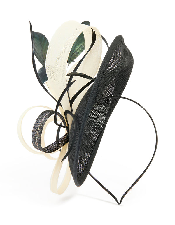 White & Black Feather Large Loop Disc Fascinator