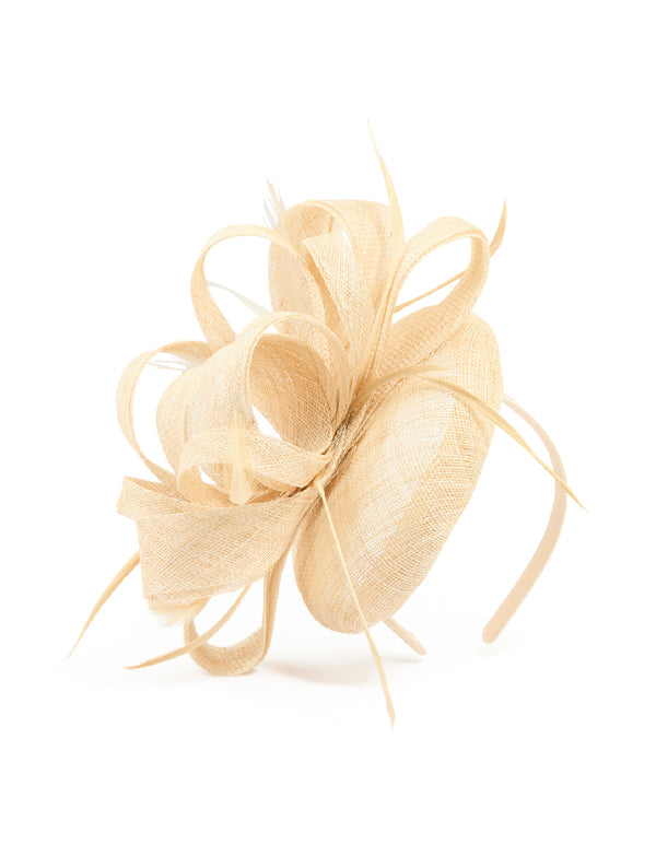 Cream Loop & Feather Pillbox Fascinator