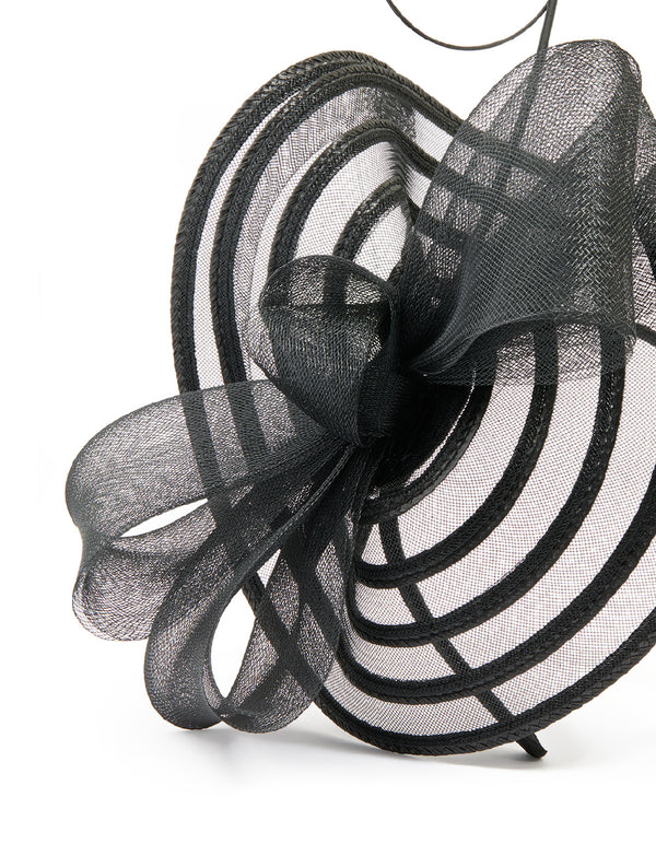 Black Sinamay Fabric Bow & Quill Fascinator