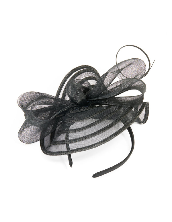 Black Sinamay Fabric Bow & Quill Fascinator