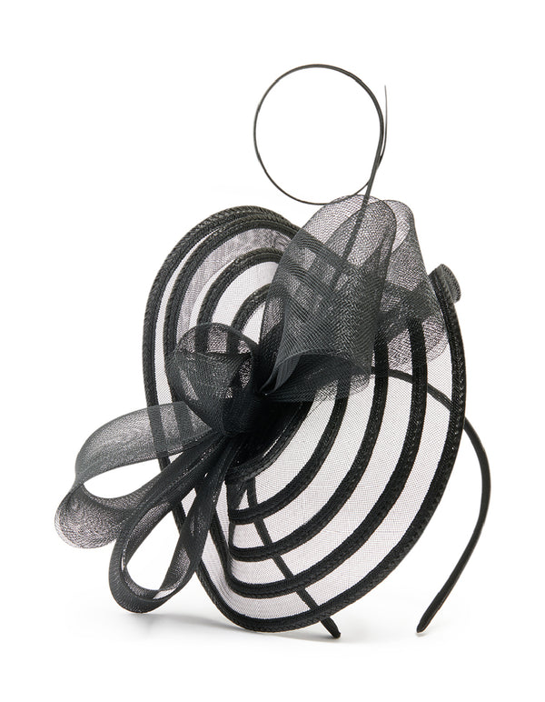 Black Sinamay Fabric Bow & Quill Fascinator
