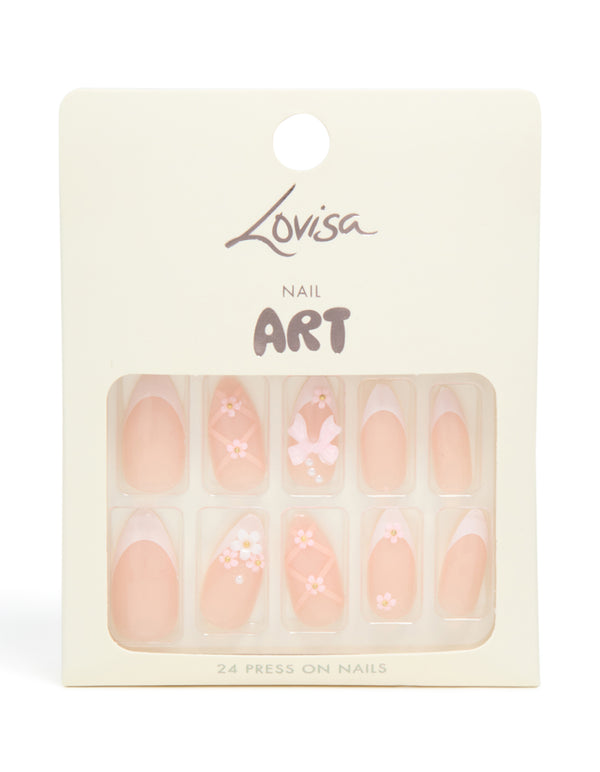 White Floral Mix Press On Nail Set