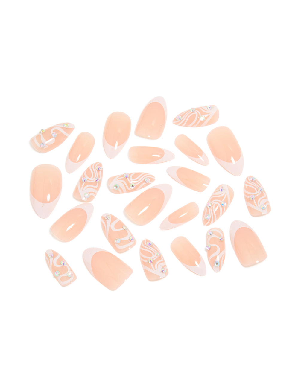 Pink Wave Diamante Mixed Press On Nail Set
