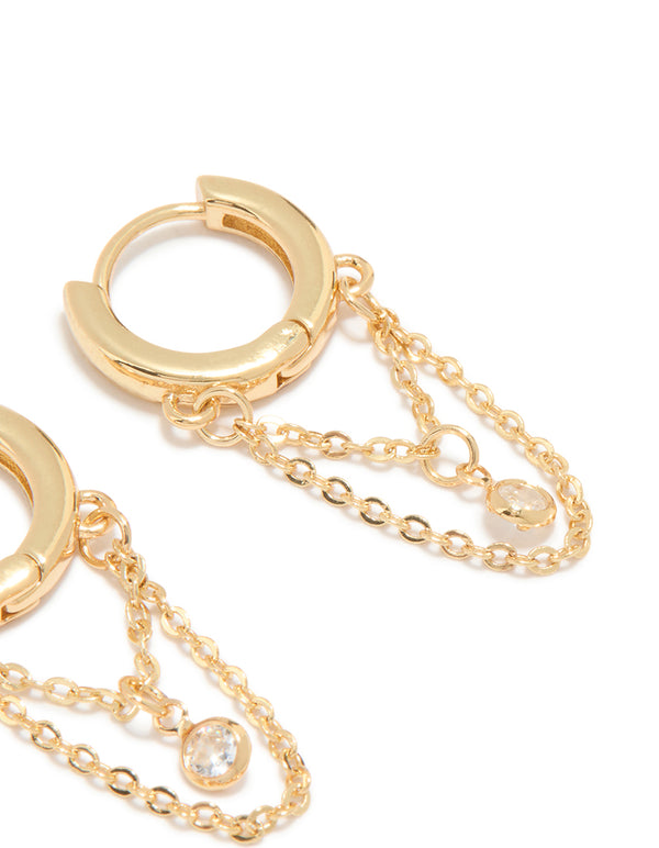 Gold Plated Cubic Zirconia Huggie Chain & Stud Earrings 2-Pack