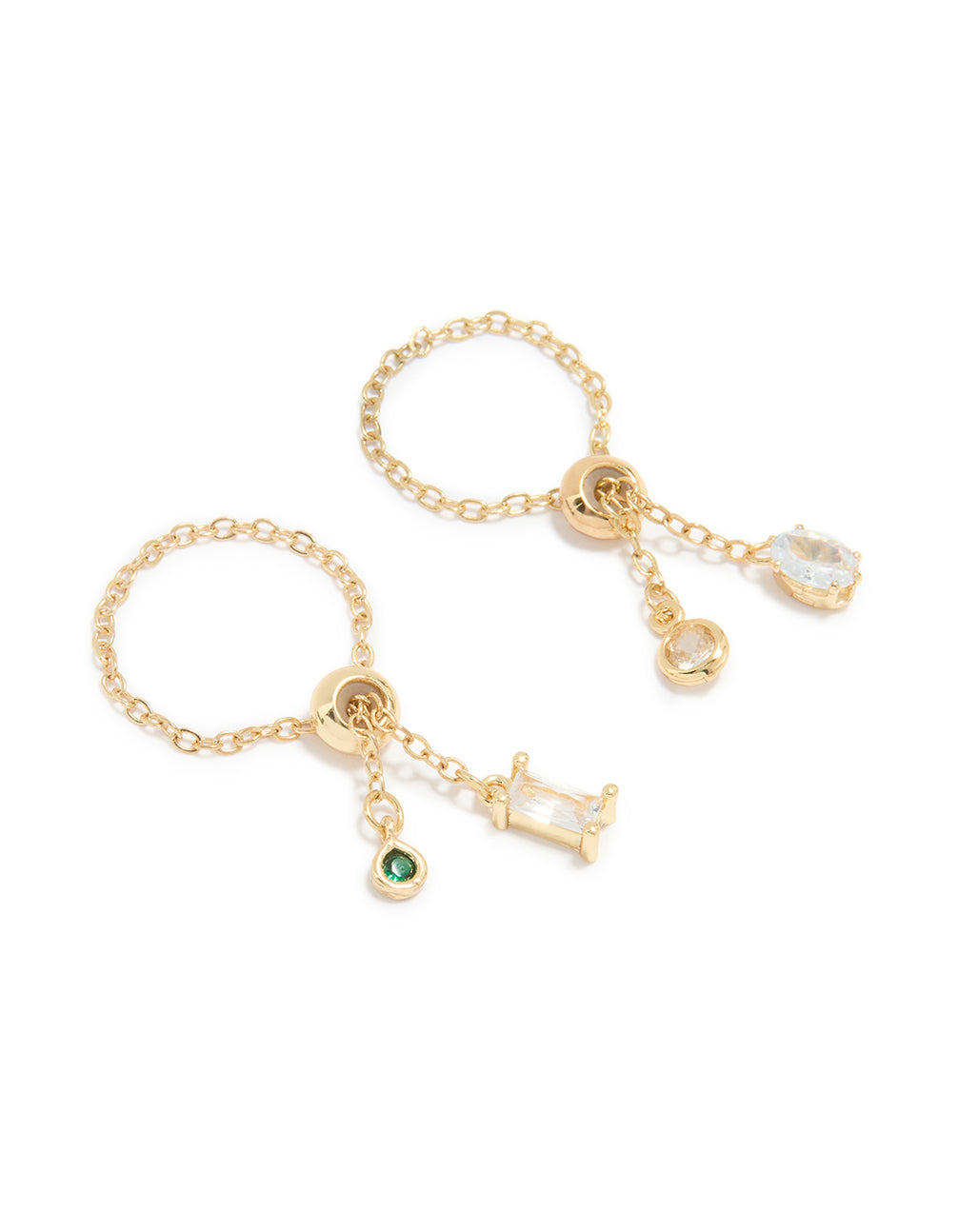 Gold Plated Cubic Zirconia Adjustable Chain Rings 2-Pack