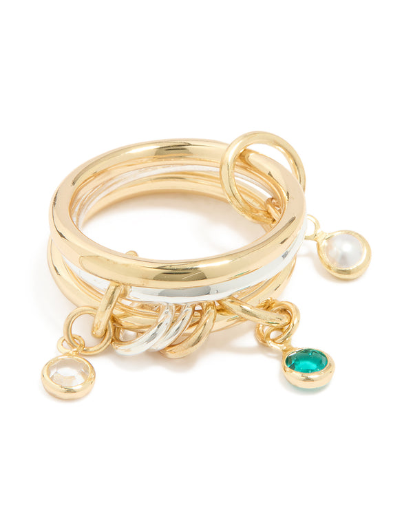 Mixed Metals Cubic Zirconia Pearl Interlocked Layered Ring