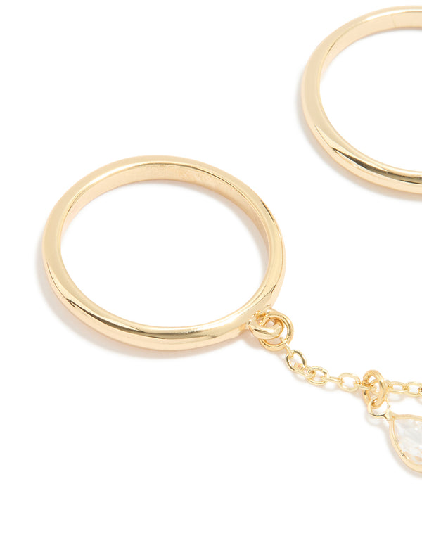 Gold Cubic Zirconia Drop Chain Ring