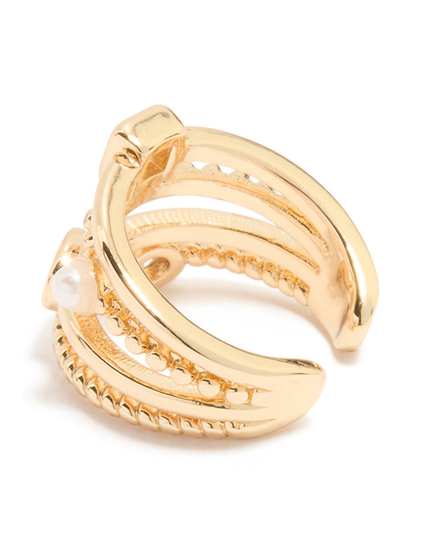 Gold Diamante & Pearl Layered Ear Cuff