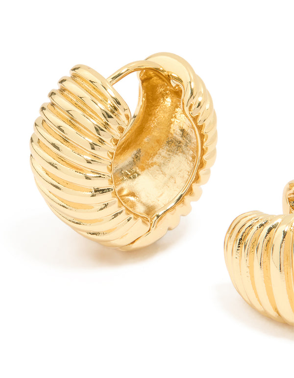 Gold Plated Brass Ribbed Graduated Huggie Earrings