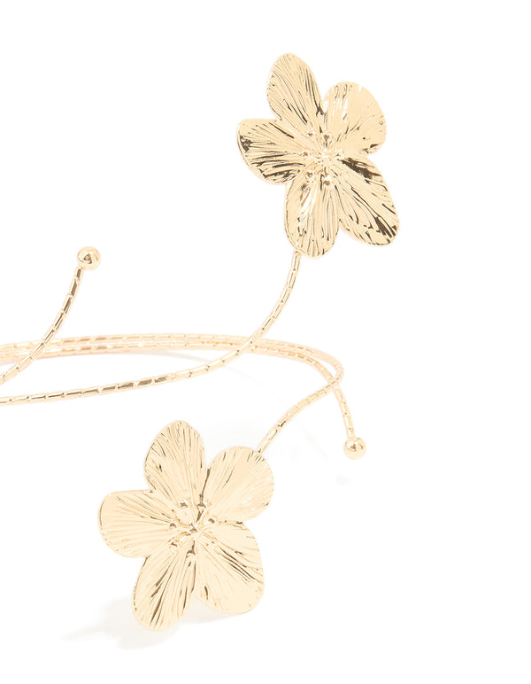 Gold Double Flower Arm Cuff