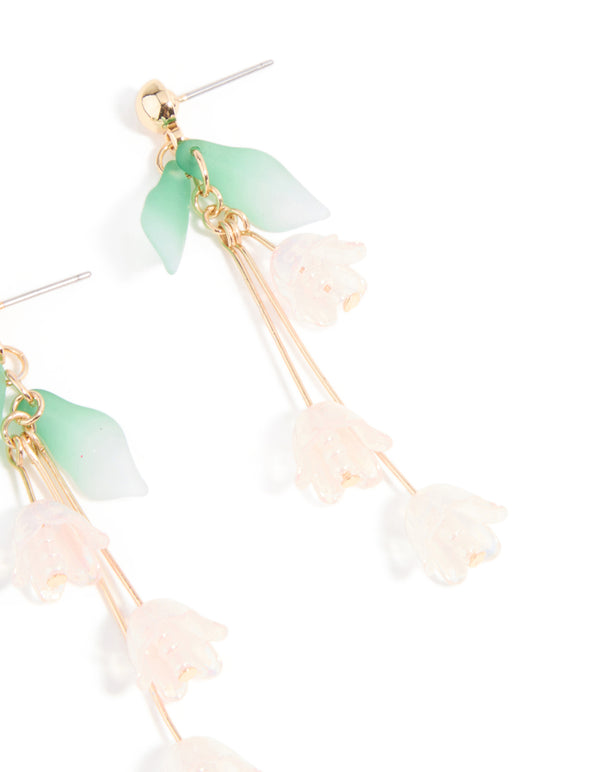 Rose Gold Dainty Pink Flower Vine Drop Earrings