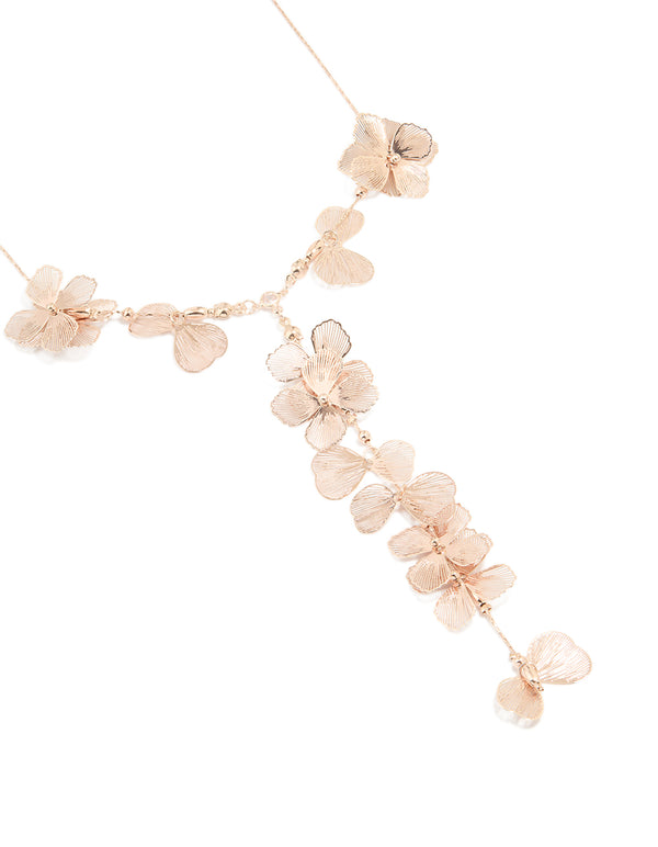 Rose Gold Molten Flower Y-Necklace