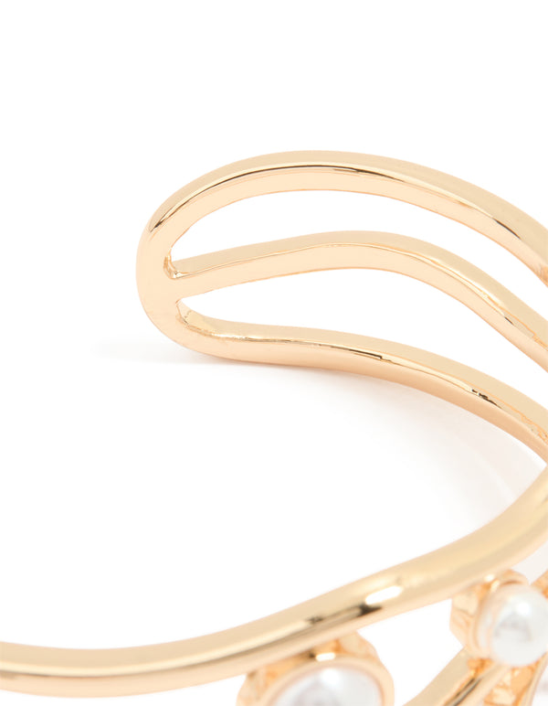 Gold Pearl Wave Wrist Cuff