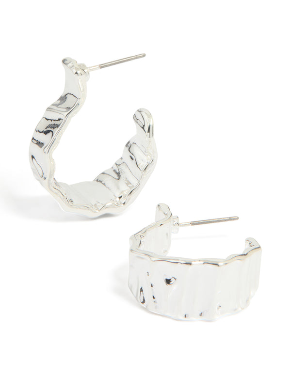Silver Thick Molten Hoop Earrings